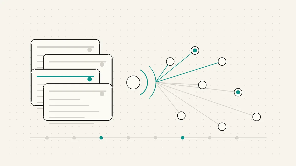 Concept: recurring newsletter editions sending subscribe signals to a reader network