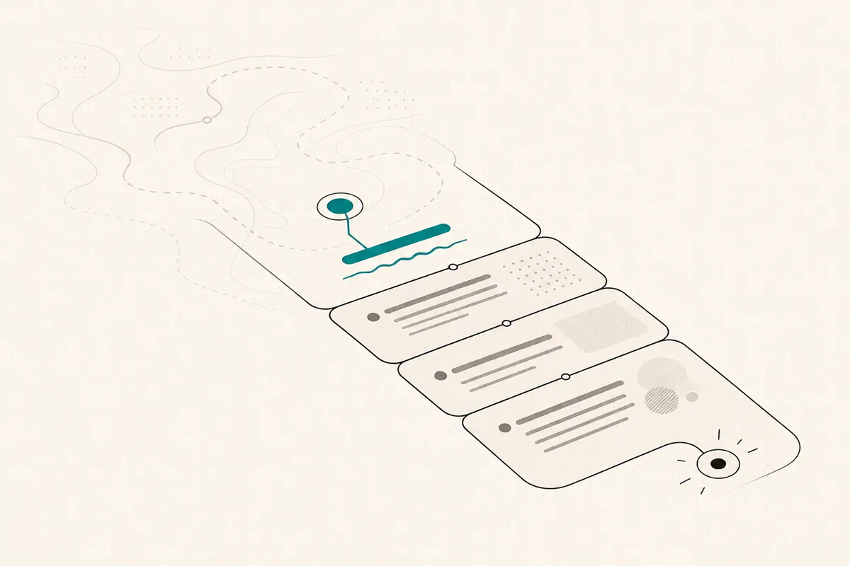 Concept: a blank writing map turning into hook, body, and takeaway post structure