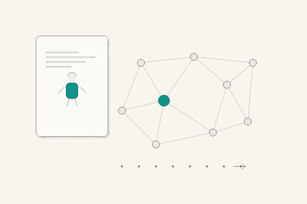 Concept: a consultant's expertise map connecting posts, trust signals, and pipeline conversations