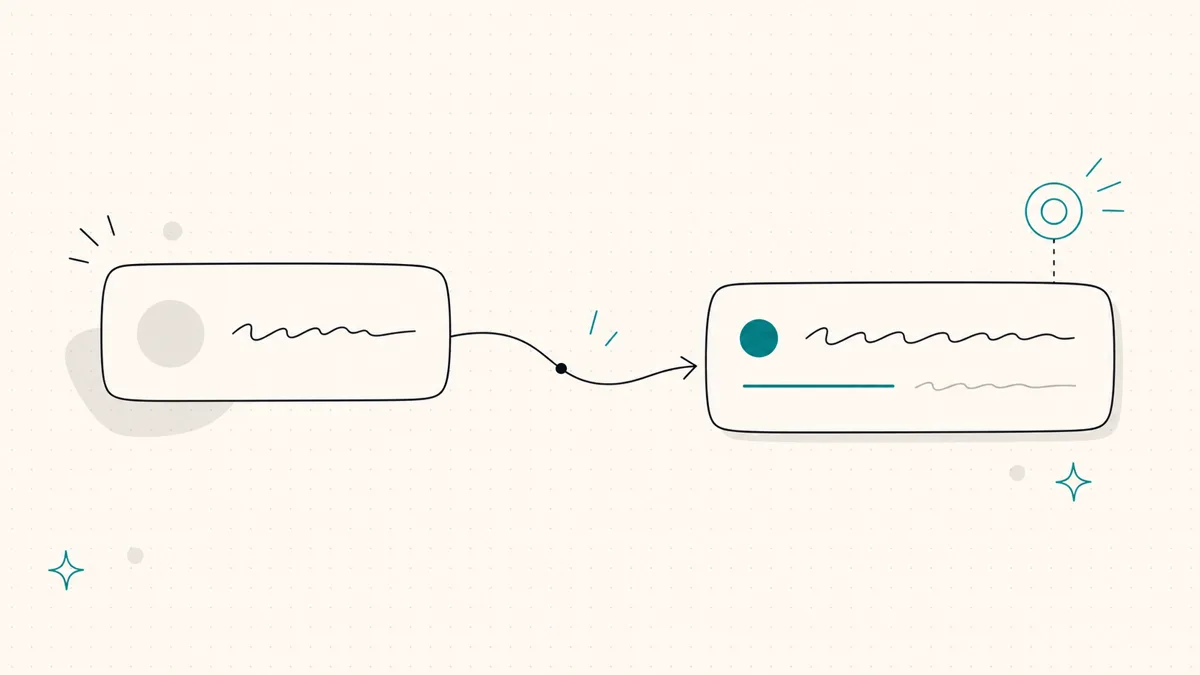 Concept: a plain headline bar becoming sharper with a small open-to-work signal node