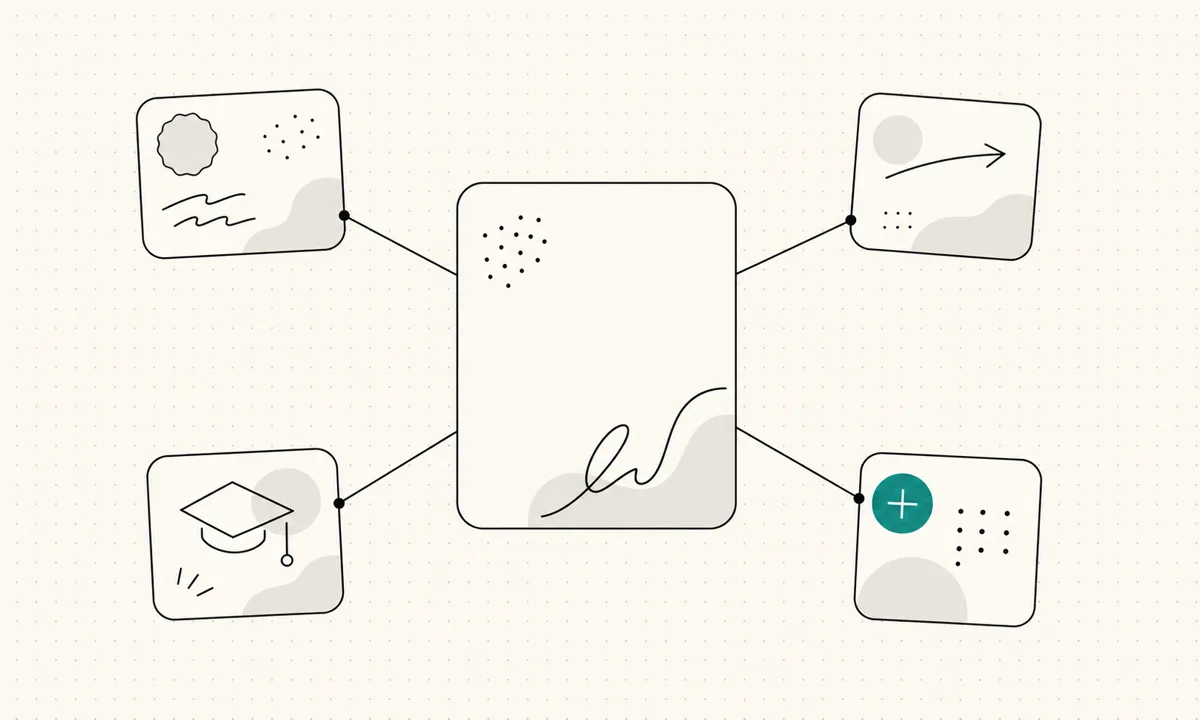 Concept: occasion-based LinkedIn post examples branching into distinct generic post-card shapes