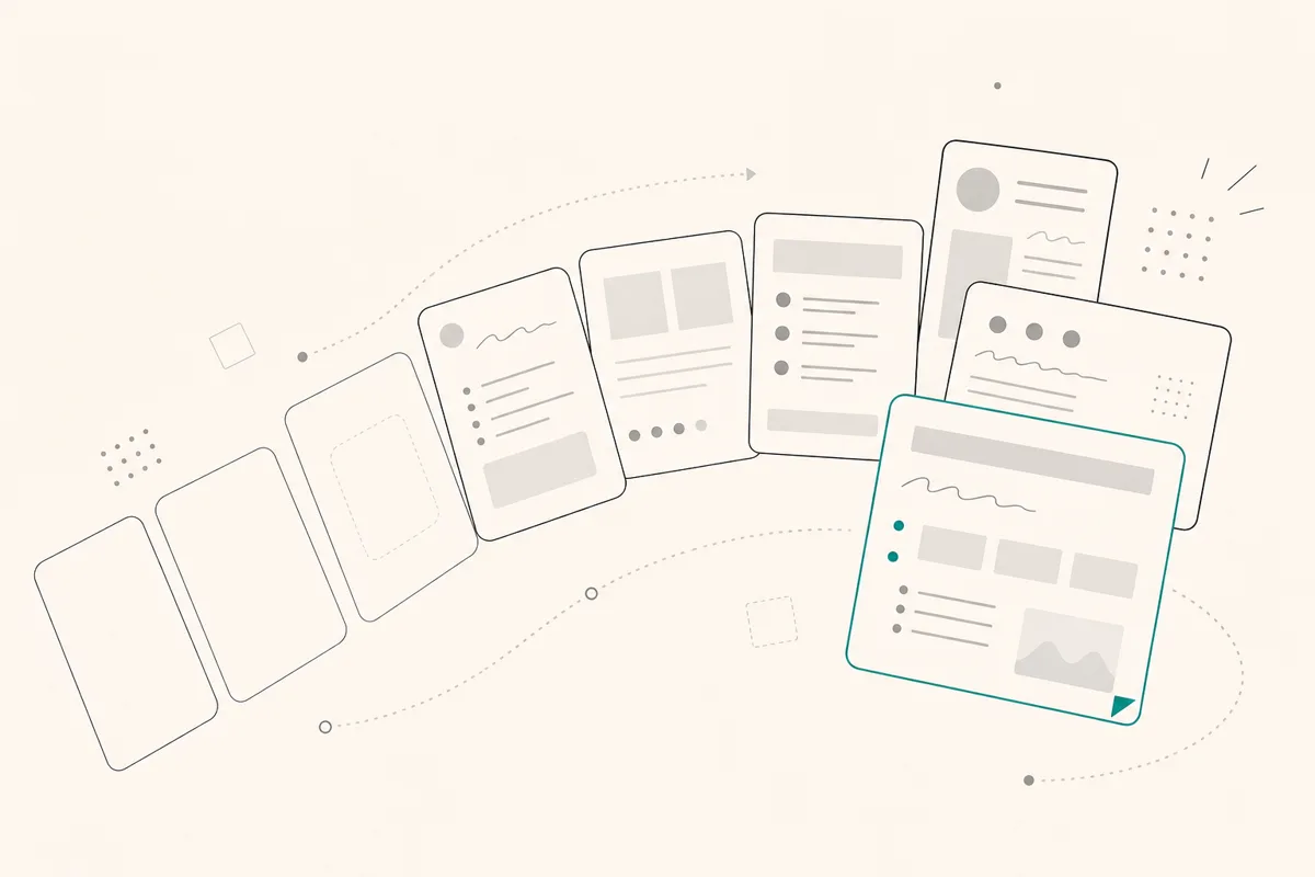 Concept: template frames turning blank post cards into specific fill-in structures