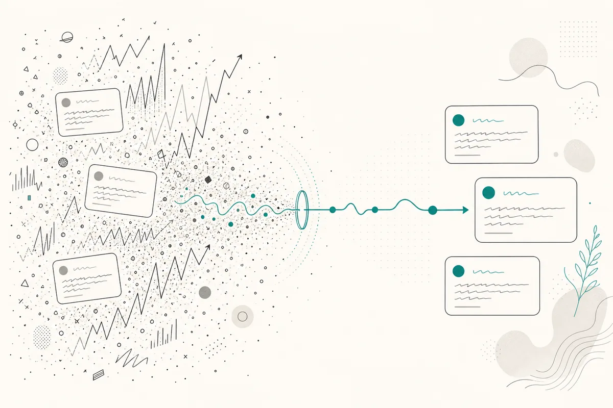 Concept: noisy growth signals tuned into a steady personal voice