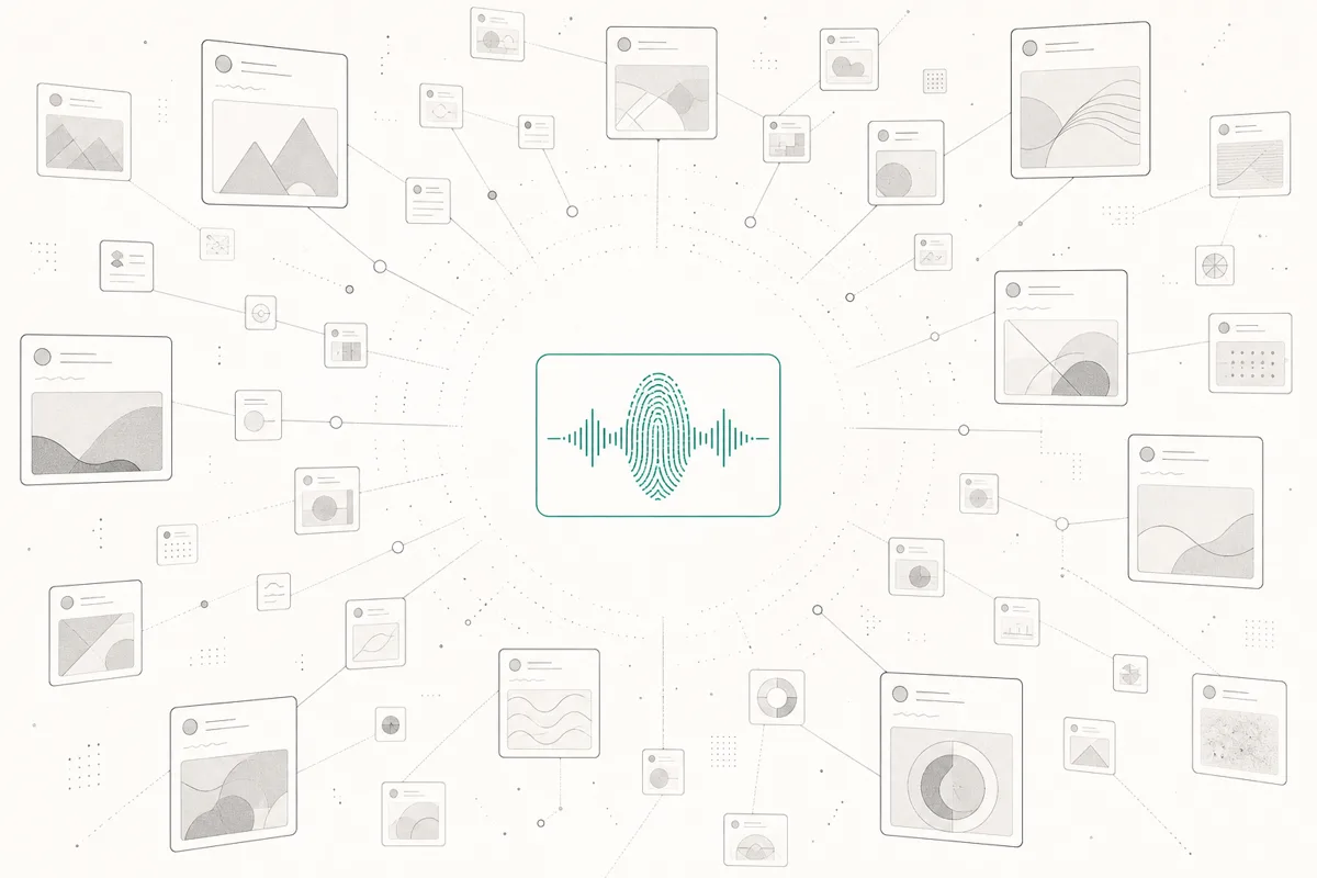Concept: many broad toolkit modules receding around one focused voice signal