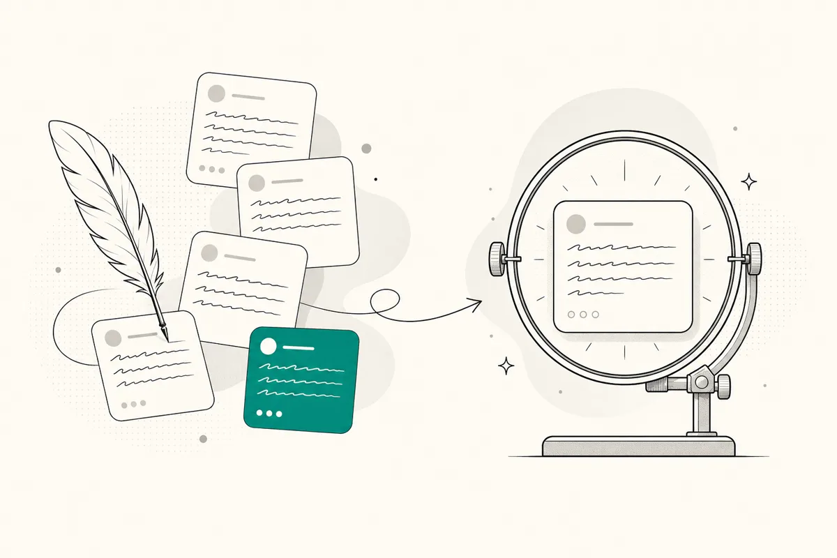 Concept: drafting and polish shown as two different legs of the LinkedIn writing workflow