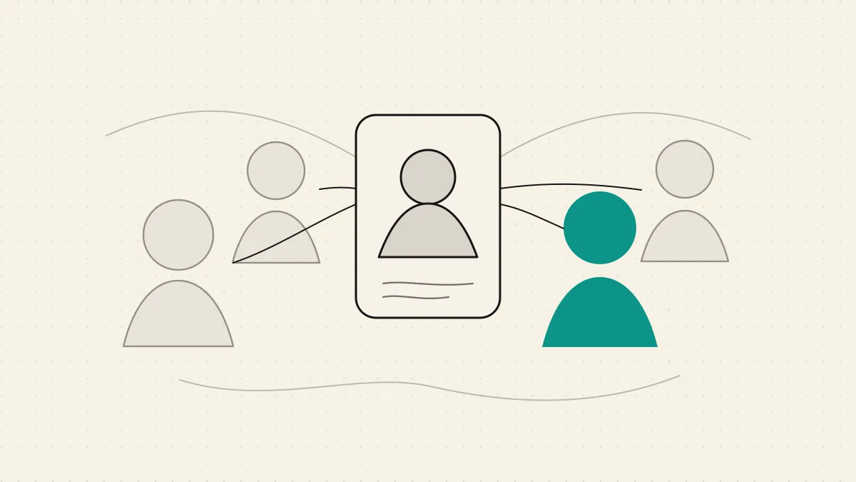 Concept: faint viewer silhouettes turning toward a generic profile card as an attention signal